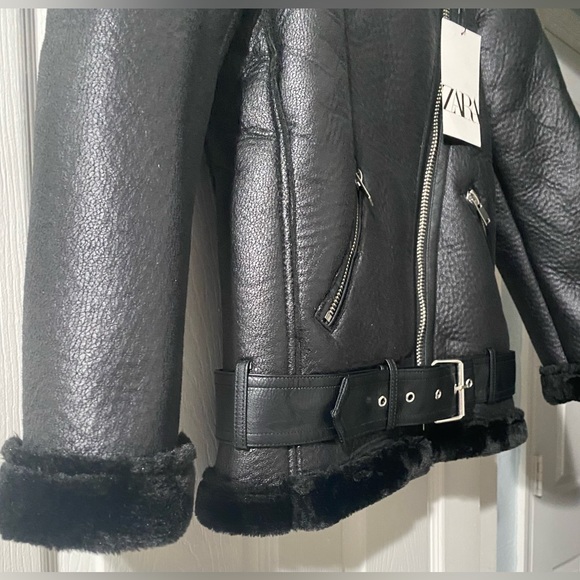 @@@ZARA@@@Zara Biker Belted Double-Faced Jacket. - Picture 4 of 16
